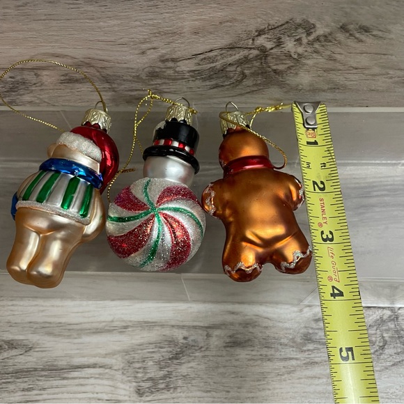 Lao Mai Blown Glass Glitter 3 Christmas Ornaments Gingerbread Man Bear Snowman - Picture 7 of 7